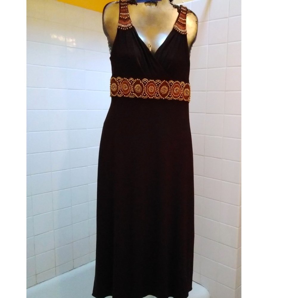 ADRIANNA PAPELL Beaded Long Dress